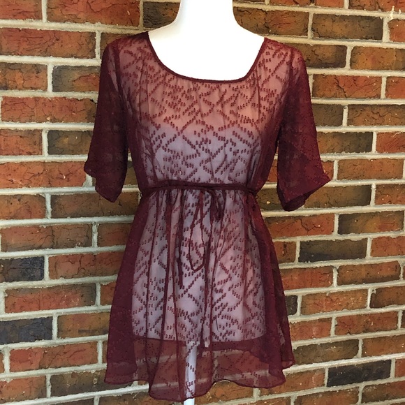 A Pea in the Pod Tops - A Pea In The Pod Maroon Sheer Maternity Top Size S